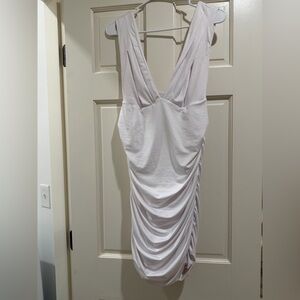 Draped Sleeveless V-Neck Midi Dress in White